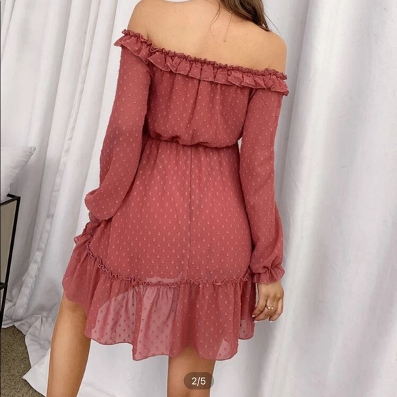 Off Shoulder Ruffle Hem Chiffon Dress - Picture 2 of 4